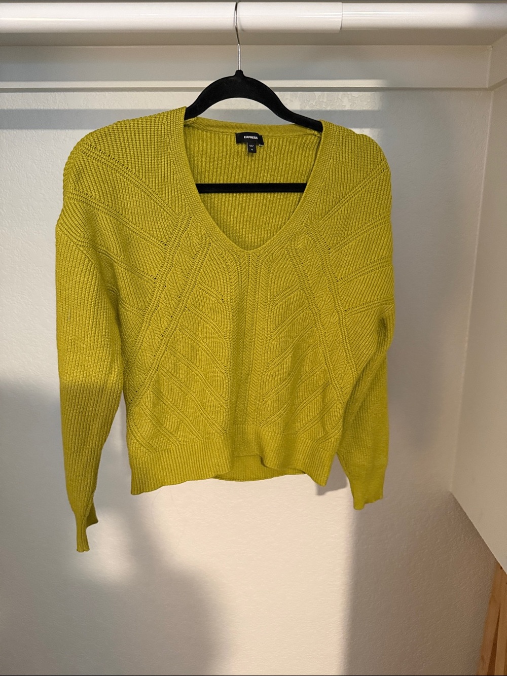 Express V-Neck Knit Sweater in Chartreuse Green
